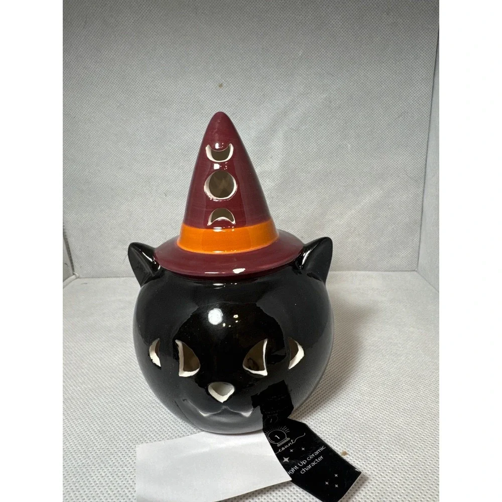 Halloween Ceramic Light Up Ghost Cat Gnome Figurine Set 3 Piece Spooky Decor